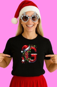 Tricou G Litere Craciun Cu Spiridus Si Caciula Mos, din bumbac 100% Copii | Dama | Barbat