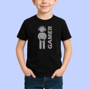 Tricou Gamer Iconita Casti Si Controler Vertical, din bumbac 100%, tricou negru Copii | Dama | Barbat - Img 2