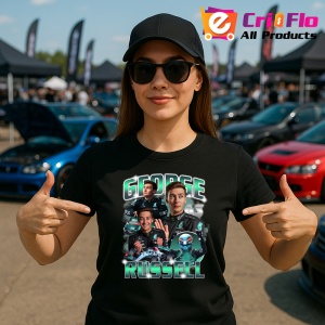 Tricou George Russell Imagine Echipa Mercedes Colaj, Copii | Dama | Barbat , tricou negru - Img 8