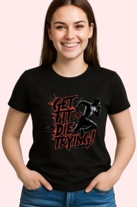 Tricou Get Fit Or Die Trying Silueta Alergare, Copii | Dama | Barbat, culoare negru