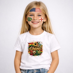 Tricou Ghana World Cup 2026 Fifa, din bumbac 100%, tricou alb, Copii | Dama | Barbat - Img 2