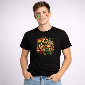 Tricou Ghana World Cup 2026 Fifa, din bumbac 100%, tricou negru, Copii | Dama | Barbat - Img 3