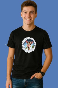 Tricou Girafa Cu Bradut Si Fundal Gri Craciun, din bumbac 100% Copii | Dama | Barbat - Img 2