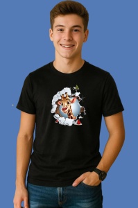 Tricou Girafa Cu Fundal Albastru Craciun, din bumbac 100% Copii | Dama | Barbat