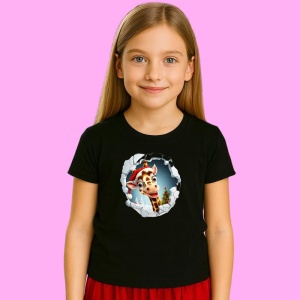 Tricou Girafa Cu Fundal Albastru Si Zambet Craciun, din bumbac 100% Copii | Dama | Barbat