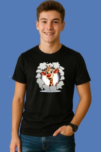 Tricou Girafa Cu Fundal Gri Craciun, din bumbac 100% Copii | Dama | Barbat - Img 2