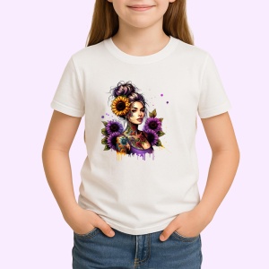 Tricou girl holding sunflower confident style, fata tinand floarea soarelui stil increzator, Copii | Dama | Barbat