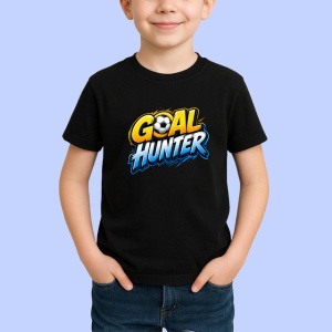 Tricou Goal Hunter Text 3D Galben Albastru V2, din bumbac 100%, tricou negru Copii | Dama | Barbat - Img 2