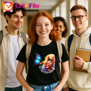 Tricou Golden Retriever cu fluture albastru si flori desen adorabil de vara Copii | Dama | Barbat Barbat - Img 23