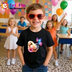 Tricou Golden Retriever cu fluture pe nas si fundal roz pastel Copii | Dama | Barbat Barbat - Img 20