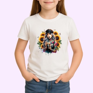 Tricou gothic drink girl sunflowers cap, fata gotica cu bautura si sapca floarea soarelui, Copii | Dama | Barbat - Img 3