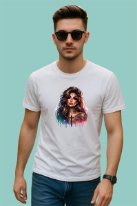Tricou gothic tattoo girl cross chest, fata gotica tatuata cu cruce pe piept, Copii | Dama | Barbat - Img 2