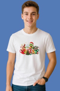 Tricou Grinch Christmas Warm Lights, din bumbac 100%, tricou alb, Copii | Dama | Barbat - Img 2