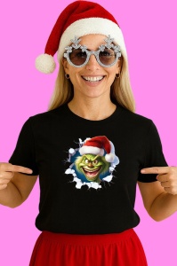 Tricou Grinch Cu Caciula Mosului Craciun, din bumbac 100% Copii | Dama | Barbat