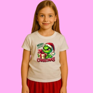 Tricou Grinch Cu Cadou Merry Christmas, din bumbac 100%, tricou alb, Copii | Dama | Barbat - Img 2