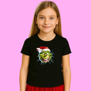 Tricou Grinch Cu Fundal Alb Si Privire Haioasa Craciun 2, din bumbac 100% Copii | Dama | Barbat