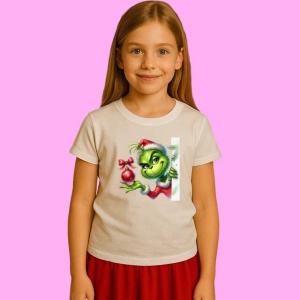 Tricou Grinch Cu Glob Rosu Si Fundita Craciun, din bumbac 100%, tricou alb, Copii | Dama | Barbat