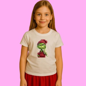 Tricou Grinch Girl Cu Fes Rosu, din bumbac 100%, tricou alb, Copii | Dama | Barbat