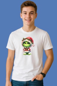 Tricou Grinch Imbracat Festiv Cu Coronita, din bumbac 100%, tricou alb, Copii | Dama | Barbat