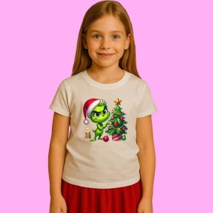 Tricou Grinch Langa Brad Cu Lumanare De Craciun, din bumbac 100%, tricou alb, Copii | Dama | Barbat - Img 2