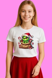 Tricou Grinch Mic In Sac Cu Globuri Craciun, din bumbac 100%, tricou alb, Copii | Dama | Barbat - Img 3