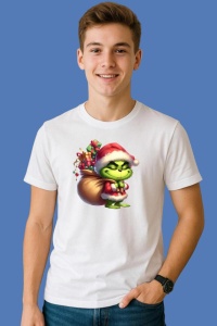 Tricou Grinch Nervos Cu Sacul Pe Umar, din bumbac 100%, tricou alb, Copii | Dama | Barbat