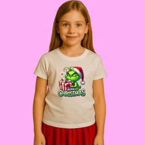 Tricou Grinch Tine Cadouri Merry Christmas Text, din bumbac 100%, tricou alb, Copii | Dama | Barbat - Img 2