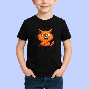 Tricou Grumpy cat deal with it pisica nervoasa mesaj comic, Copii | Dama | Barbat , tricou negru - Img 2