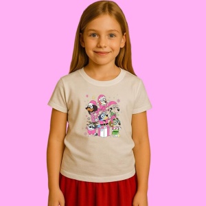 Tricou Grup Bluey Familie Craciun Cadouri, din bumbac 100%, tricou alb, Copii | Dama | Barbat - Img 2
