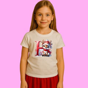 Tricou H Litera Craciun Cu Ren Si Fulgi, din bumbac 100% Copii | Dama | Barbat