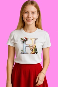 Tricou H Litere Craciun Cu Ren, Brad, Luminite Si Cadouri, din bumbac 100% Copii | Dama | Barbat - Img 3