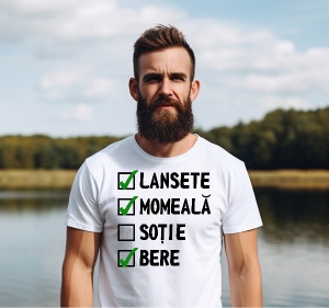 Tricou haios personalizat pentru barbati Lista pescarului: lansete momeala bere