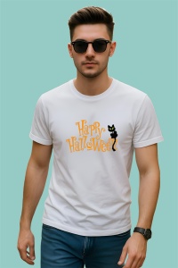 Tricou Halloween Pisica Neagra, din bumbac 100%, tricou alb, Dama | Barbat