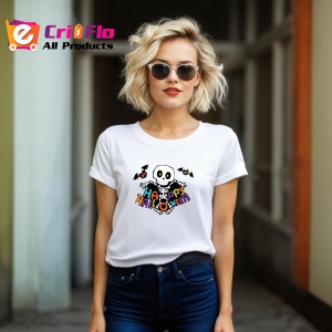 Tricou Halloween Schelet Color, din bumbac 100%, tricou alb, Dama | Barbat - Img 6