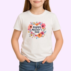 Tricou Happy Mothers Day Design Floral Roz V1, din bumbac 100% , tricou alb pentru Copii | Dama | Barbat