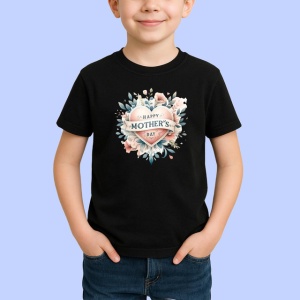 Tricou Happy Mothers Day Inima Cu Flori Pastel, din bumbac 100%, tricou negru Copii | Dama | Barbat