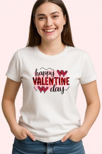 Tricou Happy Valentine Day Inima Rosie Buze V3, din bumbac 100% , tricou alb pentru Copii | Dama | Barbat - Img 2