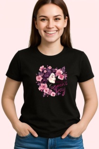 Tricou Happy Womens Day Ilustratie Par Floral V3, din bumbac 100%, tricou negru Copii | Dama | Barbat - Img 3