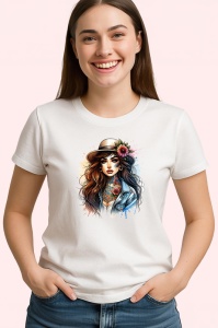 Tricou hat flower girl natural tattoo art, fata cu palarie si tatuaj floral natural, Copii | Dama | Barbat