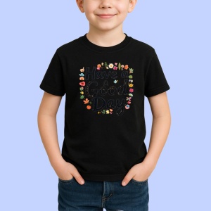 Tricou Have A Good Day Flori Colorate Fundal Gri, din bumbac 100%, tricou negru Copii | Dama | Barbat - Img 2
