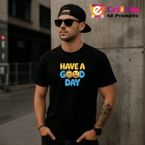 Tricou Have A Good Day Soare Zambitor Font Galben Albastru, din bumbac 100%, tricou negru Copii | Dama | Barbat - Img 6