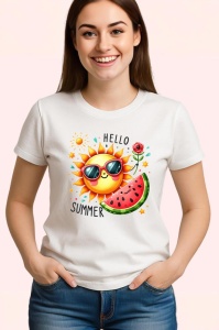 Tricou Hello summer cu soare si felie de pepene grafica vesela Copii | Dama | Barbat Barbat - Img 3