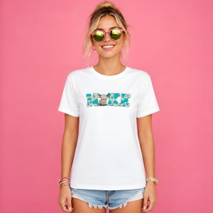 Tricou Highland Cow Teal Texture Rustic Urban Mashup Art, din bumbac 100% Copii | Dama | Barbat - Img 3