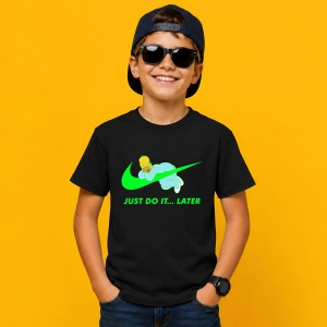 Tricou Homer Simpson Dormind Verde Just Do It Later Urban Fun, din bumbac 100%, tricou negru, Copii | Dama | Barbat - Img 3