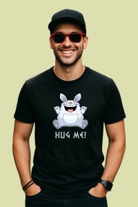 Tricou Hug Me Rabbit, din bumbac 100%, tricou negru, Dama | Barbat