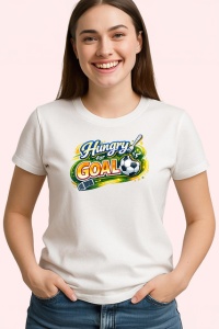 Tricou Hungry For Goal Minge Fotbal Design Dinamic V1, din bumbac 100% , tricou alb pentru Copii | Dama | Barbat - Img 2
