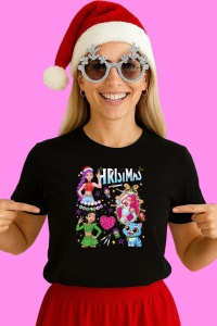 Tricou Huntrix K Pop Hunters Demon Colaj Happy Christmas Personaje, din bumbac 100%, tricou negru, Copii | Dama | Barbat - Img 3