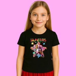 Tricou Huntrix K Pop Hunters Demon Colaj Huntrix Stea Exploziva, din bumbac 100%, tricou negru, Copii | Dama | Barbat - Img 2