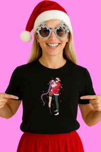 Tricou Huntrix K Pop Hunters Demon Cuplu Imbratisat Tinuta Santa, din bumbac 100%, tricou negru, Copii | Dama | Barbat - Img 3