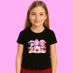 Tricou Huntrix K Pop Hunters Demon Design Craciun Pisica Si Trio, din bumbac 100%, tricou negru, Copii | Dama | Barbat - Img 2